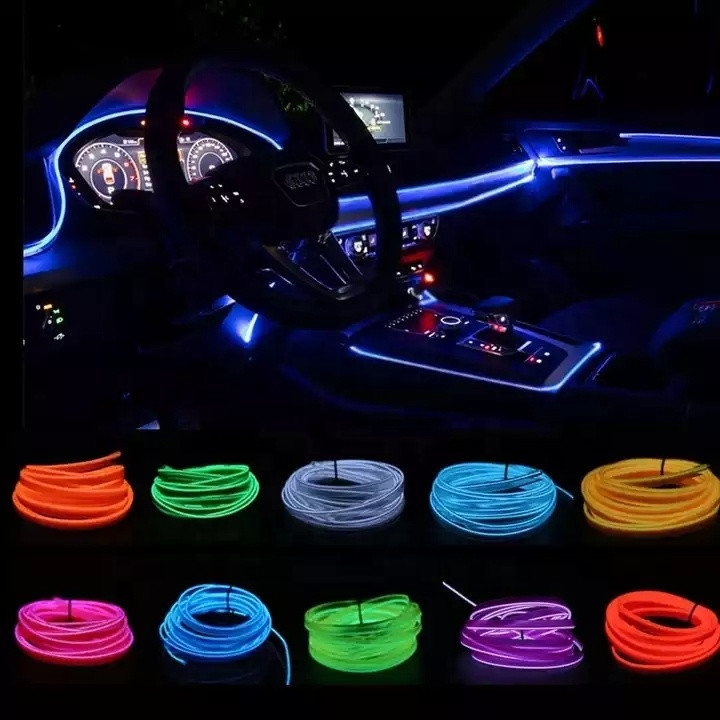 Luz Ambiental LED para Auto Lemombo – Tira EL Multicolor USB, Iluminación Interior Decorativa Universal