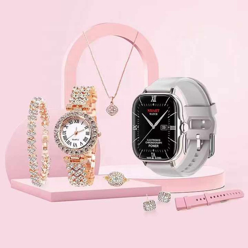 Reloj inteligente A58 Plus, nuevo diseño, 8 en 1, reloj dorado para mujer, caja de regalo combinada, rastreador de ritmo cardíaco, reloj inteligente para mujer