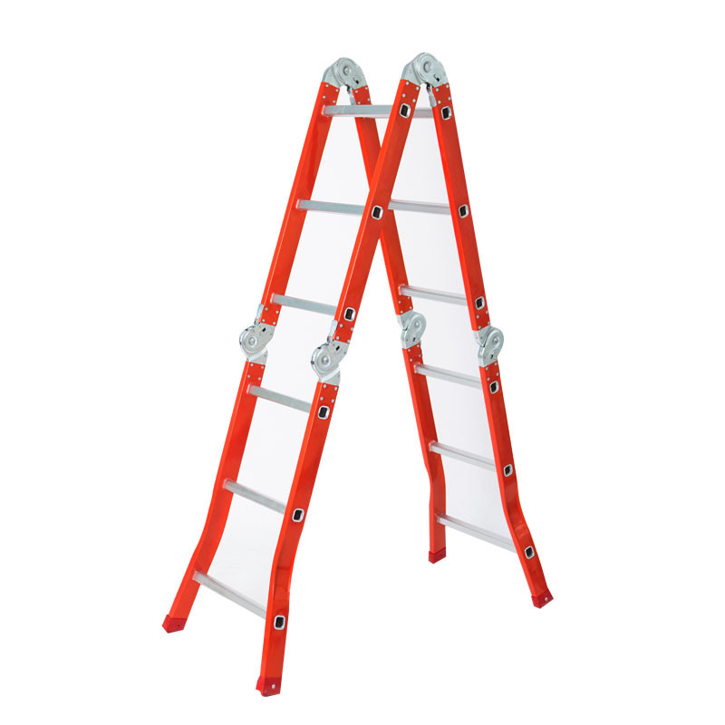 Escalera Plegable Multiusos 4x3 Peldaños – Estructura de Acero Resistente, Ideal para Uso Exterior, Diseño Compacto Rojo